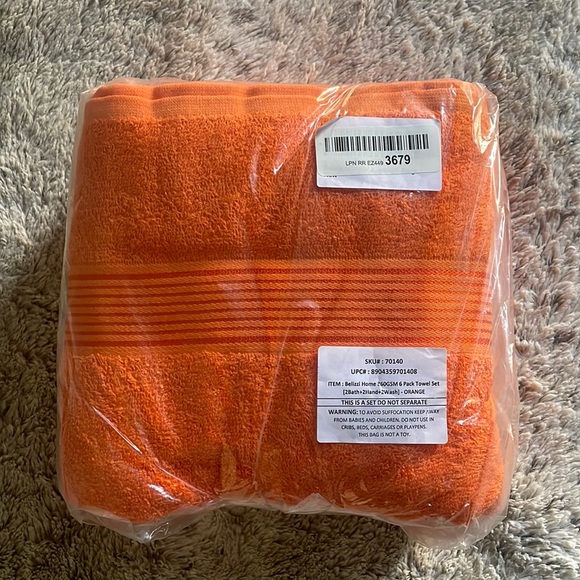 Belizzi Home 6 Pack Towel Set - Orange - Picture 2 of 4